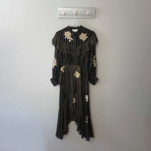 NWT Rococo Sand black & gold metallic fibre floral embroidered maxi dress, S - Picture 2 of 9